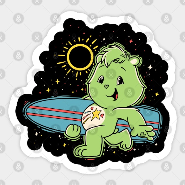 Care Bear With Surfboard Sticker by mixedaiart